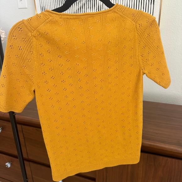 Madewell Mustard Yellow Pointelle Knit Short Sleeve Sweater Top Size S - Picture 3 of 4
